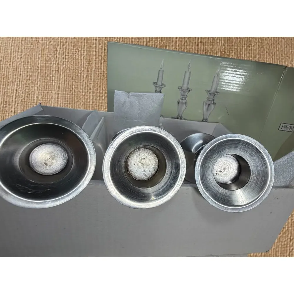 Restoration Hardware Jerome Threesome Taper Trio Silver Candlesticks Set